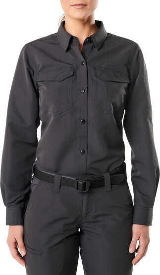 5.11 Women's Tactical Fast-Tac Long Sleeve Shirt in Charcoal with button down collar points